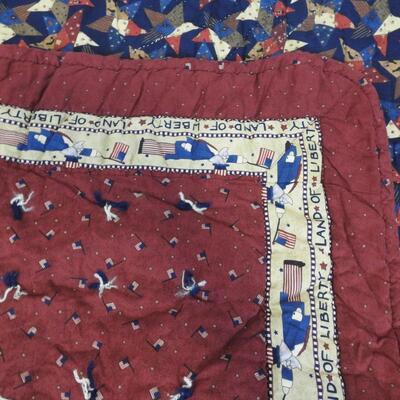 "Land of Liberty" Quilted Blanket. Maroon/Navy/Tan approx 106" x 80"