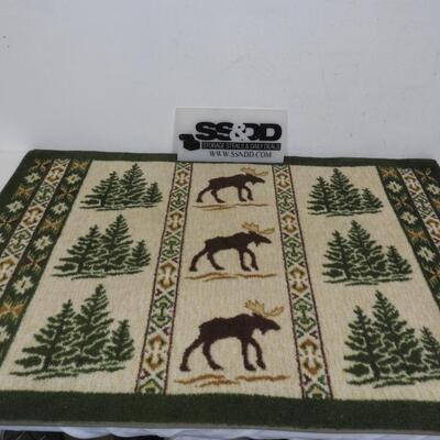 Outdoor Theme Rug. Brown/Green/Tan Trees & Moose 30" x 47"