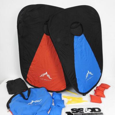 Cornhole Game, Canvas Travel Set with Bag. Red & Blue with Bean Bags & Stakes