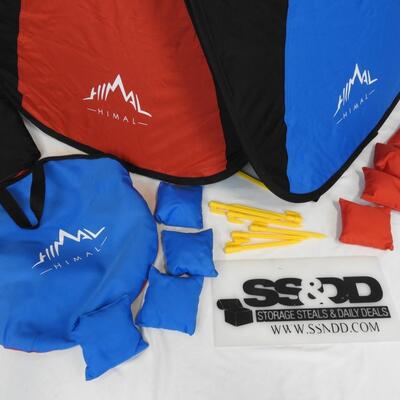 Cornhole Game, Canvas Travel Set with Bag. Red & Blue with Bean Bags & Stakes