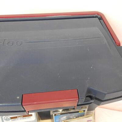 Office Lot: Igloo File tote, Binders, Labels, Writing Paper, Clipboard