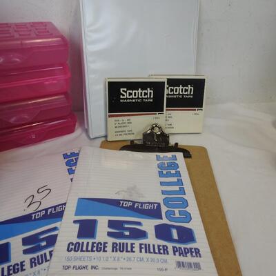 Office Lot: Igloo File tote, Binders, Labels, Writing Paper, Clipboard