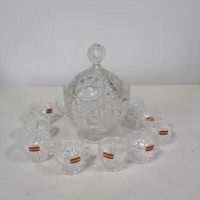 Vintage Bleikristall German Made Crystal Punch Bowl With Lid & 12 Cups