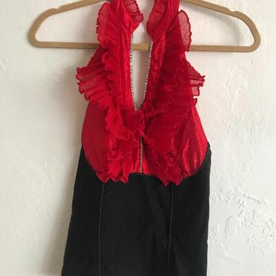 Body Central Top Size M with Ruffles & Rhinestone Cleavage