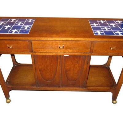 Broyhill Brasilia Dropleaf Tile Top Bar Cart Console Mid-Century Modern