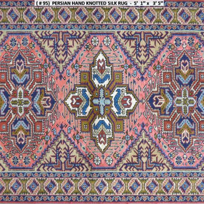 Fine quality,  Persian Hand Knotted Ardebil Fine Quality Wool & Silk  Rugs, 5'1"X 3'3"...