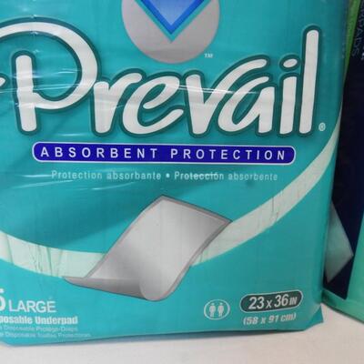 3 Pkgs Prevail Adult Underpads, Size Large, 23"x36", 45 Pads Total-New