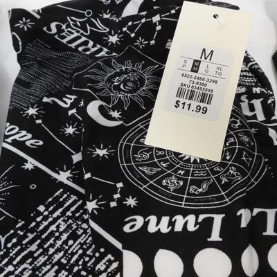 3 Pairs Super Soft Leggings-Medium: B&W Marble, Gray/Black Words B&W Zodiak-New