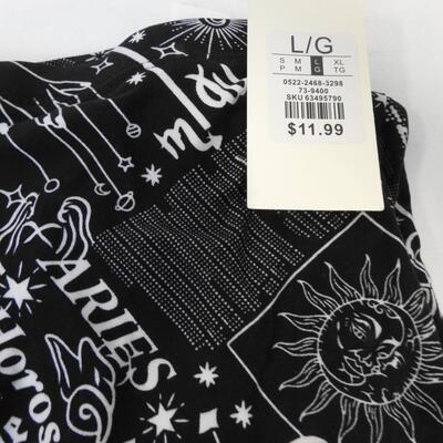 3 Pairs Super Soft Leggings-Large:, B&W Graffiti, Gr/Bk Words, B&W Zodiak-New