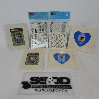 6 pc Crafting Lot: 4 Wooden Frames & 2 Sets of Rub-On decals Stampin' Up! - New