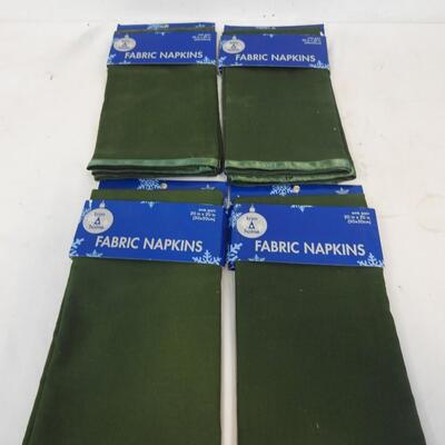 Trim A Home 8-Fabric Napkins-Dark Green W/Satin Trim-20"x20"-NEW