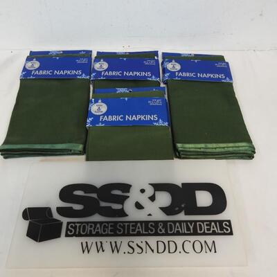Trim A Home 8-Fabric Napkins-Dark Green W/Satin Trim-20"x20"-NEW