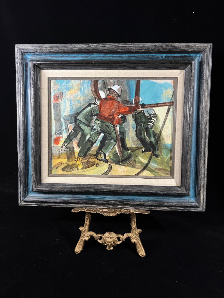 Ed Pointer original painting Oil Derrick Roughnecks | EstateSales.org