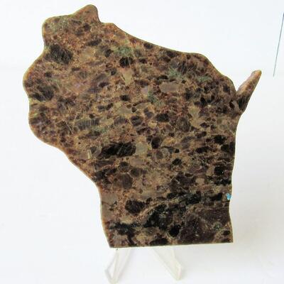 Nice Small State of WI Shaped Stone Trivet and 2 Stone Beads