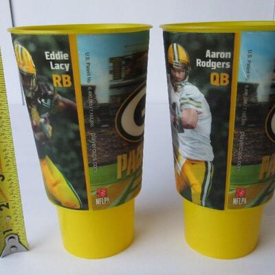 2 Older Tall Green Bay Packers Tumblers, Aaron Rogers, Eddie Lacy, Dynamic Drinkware