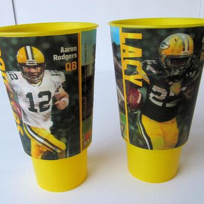 2 Older Tall Green Bay Packers Tumblers, Aaron Rogers, Eddie Lacy, Dynamic Drinkware
