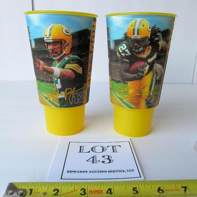 2 Older Tall Green Bay Packers Tumblers, Aaron Rogers, Eddie Lacy, Dynamic Drinkware