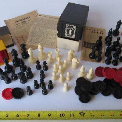 Mismatched Chess and Checkers Pieces, Various Makers