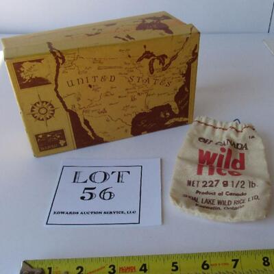 Vintage Advertising Box, Lazy Bones Saddle Shoes, Kids Size 6 and Wild Rice Advertising Bag, Canada