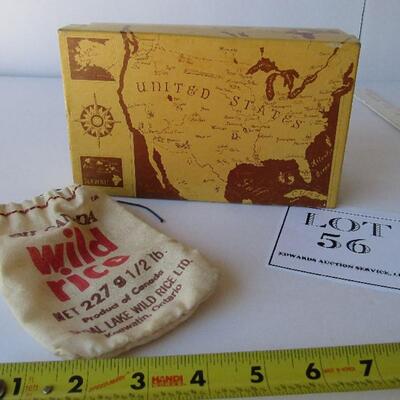Vintage Advertising Box, Lazy Bones Saddle Shoes, Kids Size 6 and Wild Rice Advertising Bag, Canada