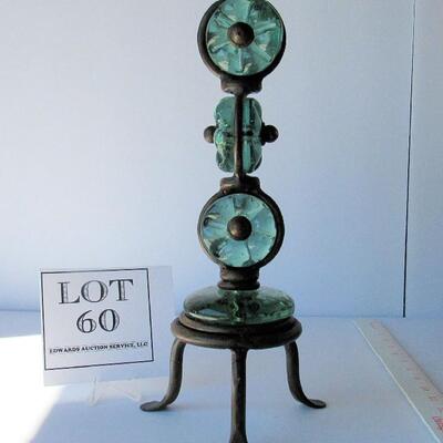 Unusual Iron and Glass Tall Candle Holder