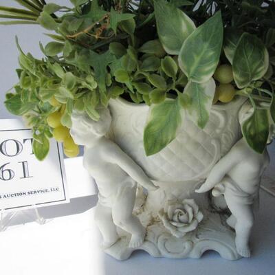 Vintage Figural Planter With Plastic Plant