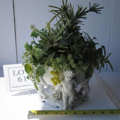 Vintage Figural Planter With Plastic Plant