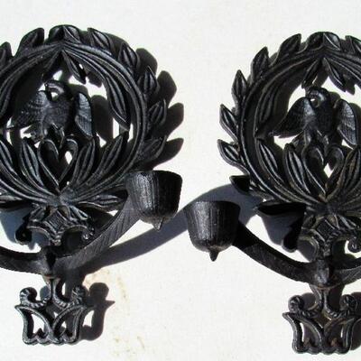 Pair Iron Eagle Heavy Wall Sconces