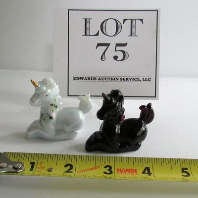2 Older Boyd Mini Glass Unicorns, Amythist and Hand Painted White Carnival