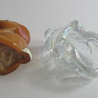 Hard to Find Boyd Brian the Bunny Hand Painted Figure and Clear Carnival Glass Frog