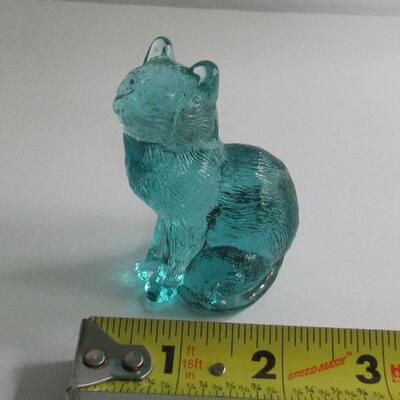 Mosser Glass Cat Figurine Light Teal Color