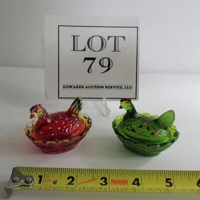 2 Vintage Hand Painted Boyd Glass Hen on Nest Salts