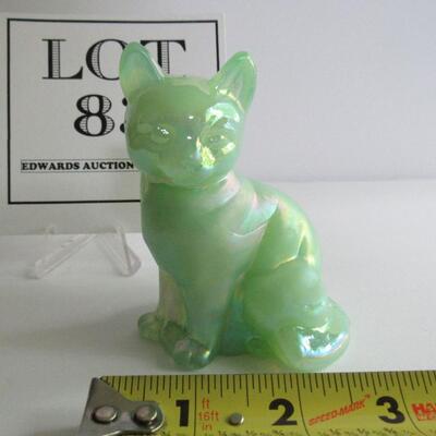 Fenton Jade Green Carnival Cat Figurine