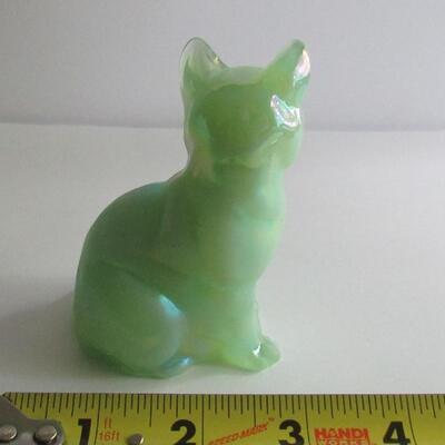 Fenton Jade Green Carnival Cat Figurine