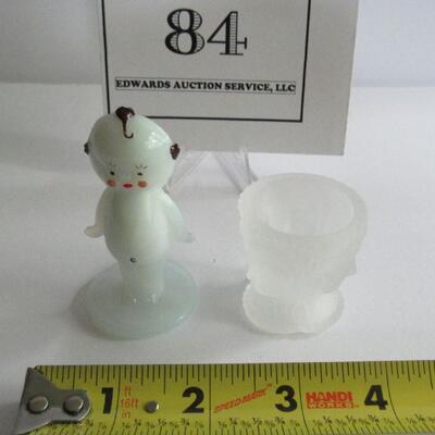 Hard to Find Boyd Glass Hand Painted Kewpie Figurine and LG Wright 3 Face Salt Dip