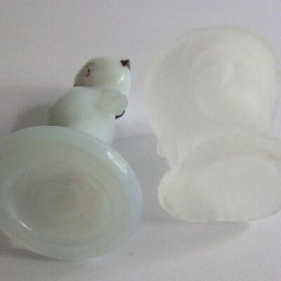 Hard to Find Boyd Glass Hand Painted Kewpie Figurine and LG Wright 3 Face Salt Dip