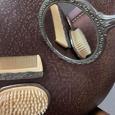 Vintage Ornate Silver Plated 3 Piece Comb Brush Mirror Vanity Dresser Set
