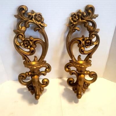 Vintage Ornate Gold Wall Sconces Candle Holders DÃ©cor