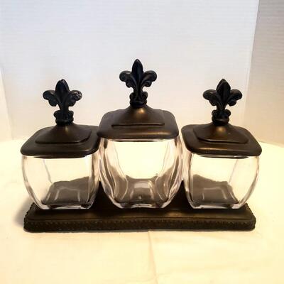 Fleur-de-lis Canister Set of 3 + Tray