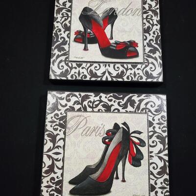 2 High Heel Shoe Wall Art Decor Paris/London - 12'' X 12''