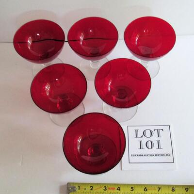 Set of 6 Vintage Red and Clear Fancy Sherbert Dishes