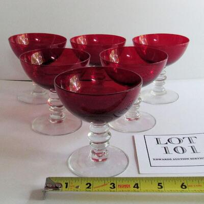 Set of 6 Vintage Red and Clear Fancy Sherbert Dishes