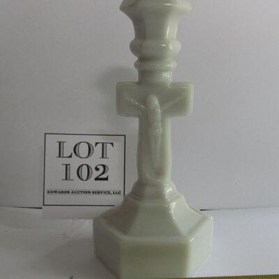 Old Milk Glass Crucifix Candlestick