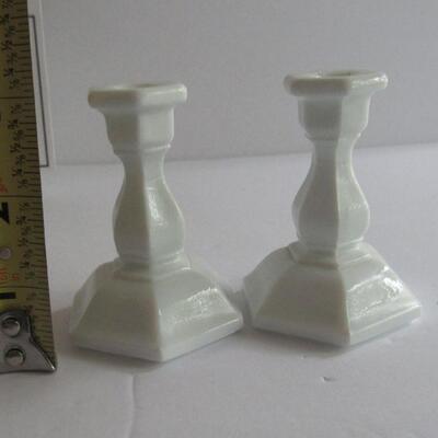 Child's Toy Miniature Milk Glass Candlesticks, Vintage