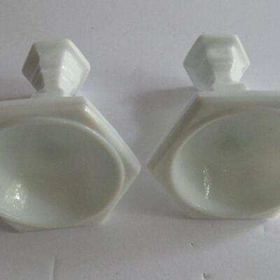 Child's Toy Miniature Milk Glass Candlesticks, Vintage