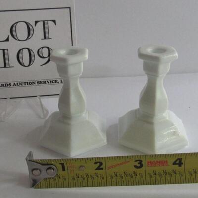 Child's Toy Miniature Milk Glass Candlesticks, Vintage