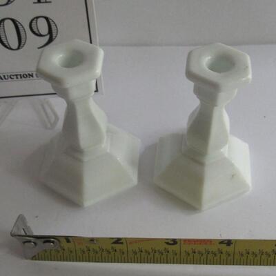 Child's Toy Miniature Milk Glass Candlesticks, Vintage