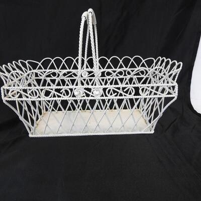 2-Glass Vases-Sunburst, 1-Round clear Canister, 1-Vintage Metal Basket W/Handles