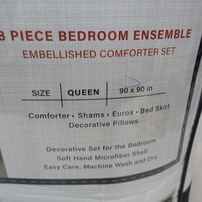 Modern Threads 8 Pc Microfiber Comforter Set, Antonella, White, Queen, Stained
