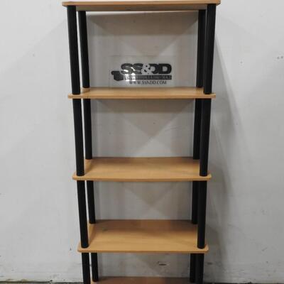 5 Shelf Unit, Light Wood & Black Plastic, 57 1/2 " x  23 3/4" x 12"